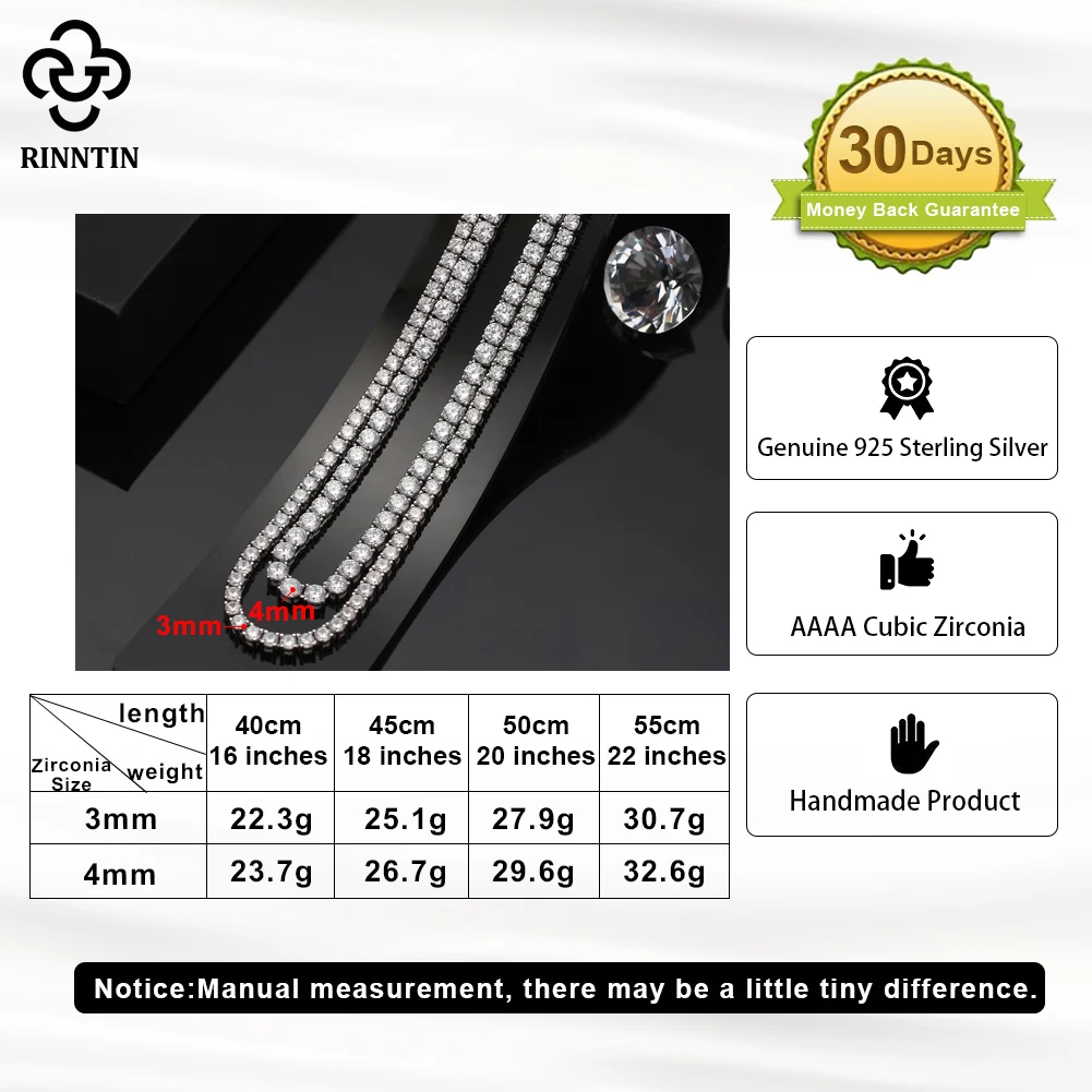 Imagem -02 - Sterling Silver Brilhante Colar de Tênis para Mulheres Claro Cubic Zirconia Cadeia de Pescoço Jóias Deliciosas mm Sc73 Rinntin-925