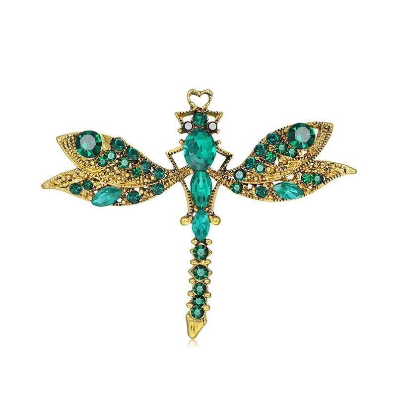 

Women's Fashion Crystal Brooch, Dragonfly Brooch Pin Vintage Brooch Rhinestone Brooch for Women Party Wedding Gift Green