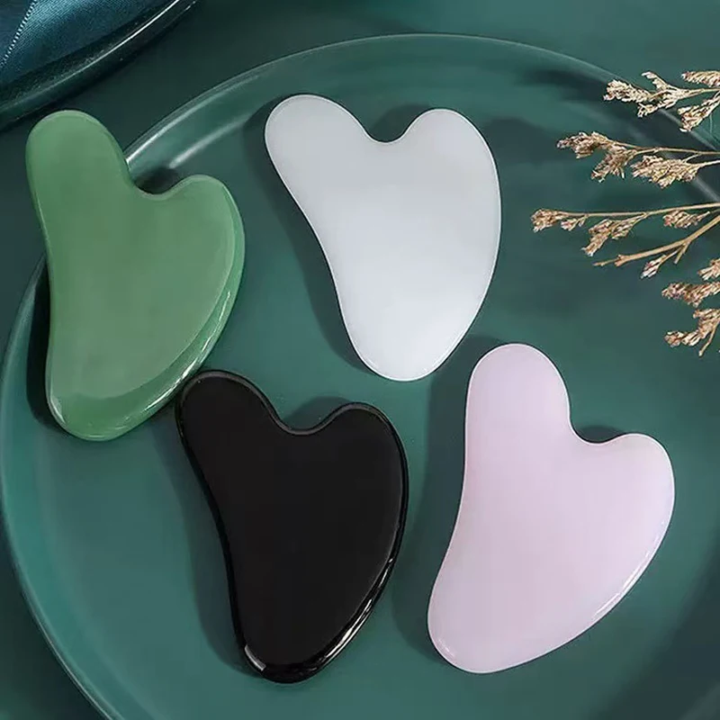 เครื่องมือนวดกัวซาหินหยก แผ่นนวดกัวซาสำหรับนวดหน้าและร่างกาย เพื่อการปรับรูปหน้าและลดอาการบวม