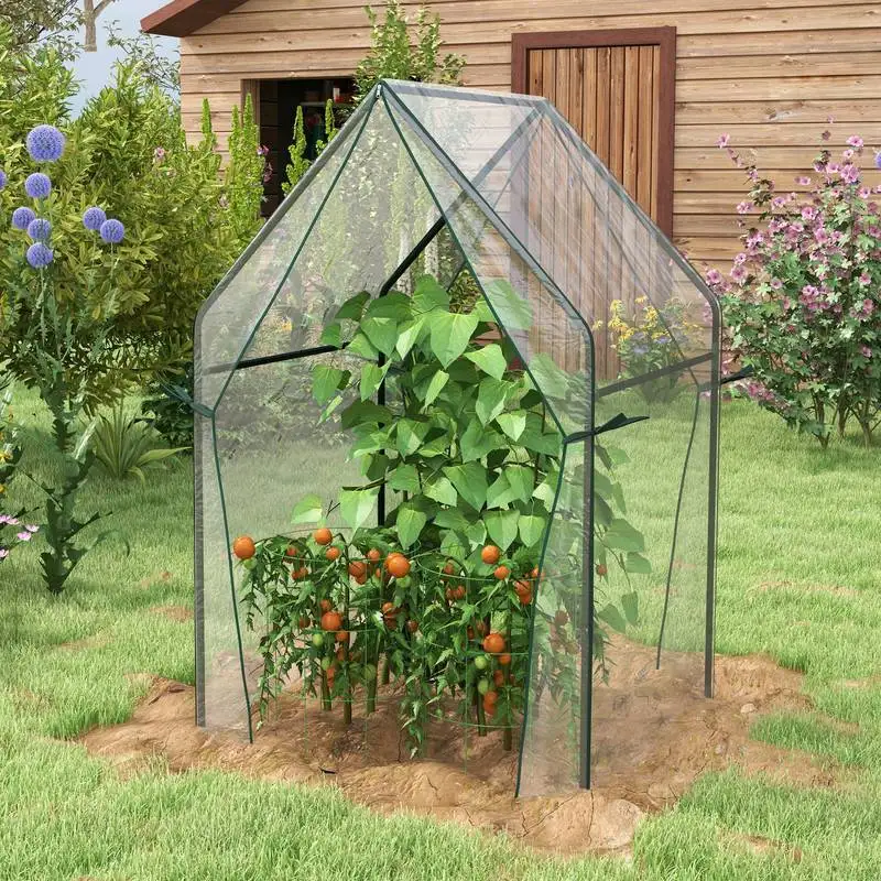 Mini-Gartentreibhaus 90x90x145cm aus Transparentem Polyethylen mit 2 Ausziehbaren Türen, Optimale Vertikale Nutzung, Leichte Konstruktion, Einfache Belüftung und Montage, für Balkon, Terrasse,