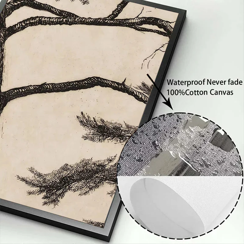 فرع شجرة الصنوبر رسم الملصقات والمطبوعات خمر حائط لوح رسم صورة فنية لغرفة المعيشة ديكور المنزل كوادروس