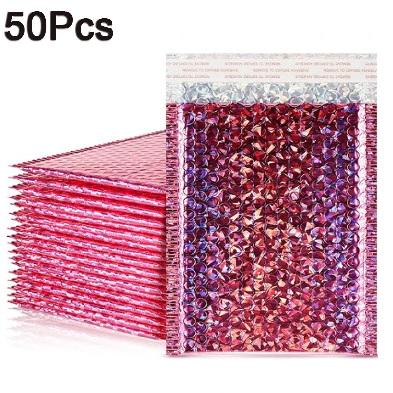 

50pcs Holographic Metallic Poly Bubble Mailer Glamour Shades Foil Cushion Wedding bags Padded Shipping Packaging Envelopes Gifts