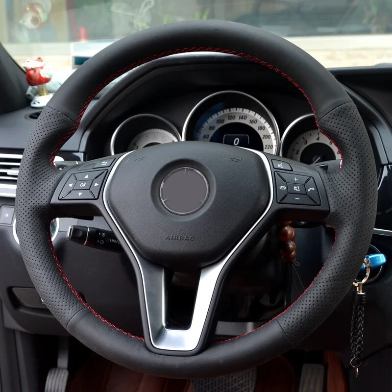 Car Steering Wheel Cover Black Leather Suede For Mercedes Benz A-Class 2013-2015 B-Class 2011-2014 CLA-Class B180 2012