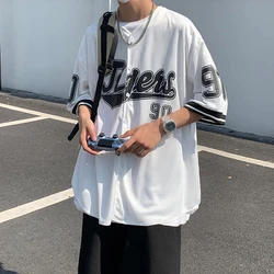 2024 New Summer Fashion Trendy Brand Baseball Jersey Men's Short Sleeve Shirt Korean Style Sport Oversized Baseball Uniform