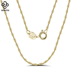 Rinntin-Cadena de cuerda trenzada de Singapur para mujer, collar básico fino con corte de diamante, joyería SC02, Plata de Ley 925, oro de 14 quilates, 1,5mm