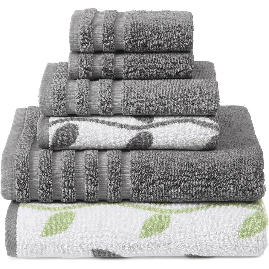 

Organic Vines 6Piece 100 Cotton Towel Set Yarn Dyed Jacquard Solid Design for Bathroom and Spa Use Includes 2 Bath Towels 2 Han