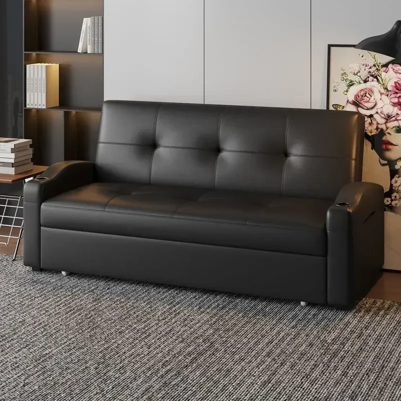 

CRGMLeather folding sofa bed dual-purpose living room business office multi-functional small apartment double push-pull
