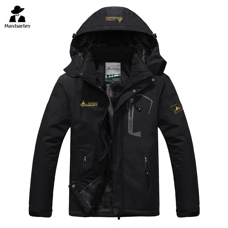 Chaquetas de otoño para hombre, Parka de lana de felpa para invierno, cortavientos para hombre, abrigo de piel negro grueso y cálido de terciopelo, Anorak con capucha impermeable para hombre