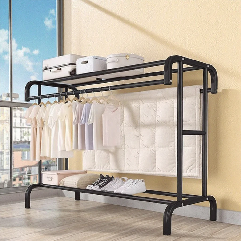 

Large capacity metal cloth rack with top shelf removable