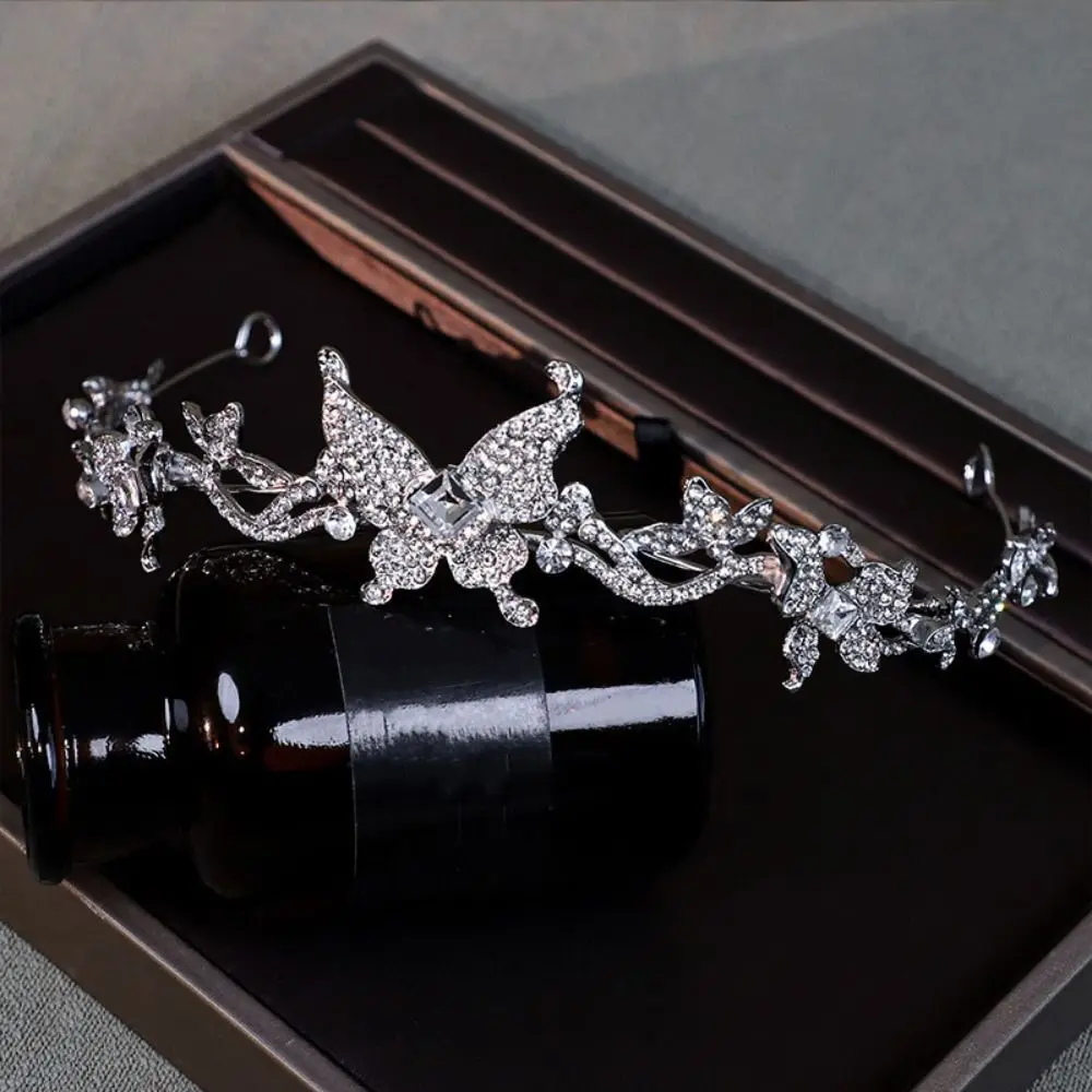 

Bride Headdress Butterfly Crystal Tiara Set Ear Clip Princess Headband Rhinestone Queen Crown Sparkling Luxury