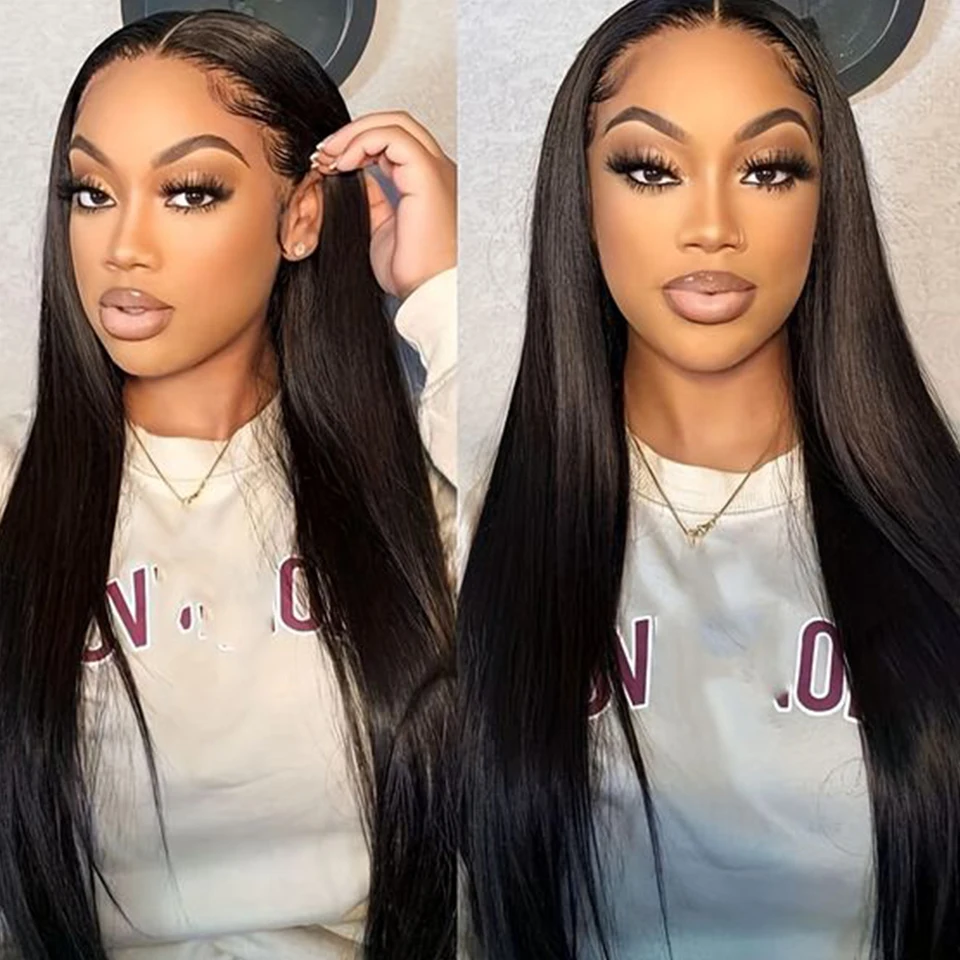 

Peruvian Bone Straight 13*5*2 T Lace Wigs For Black Women 180% Density Silky Straight Transparent Human Hair Lace Front Wigs