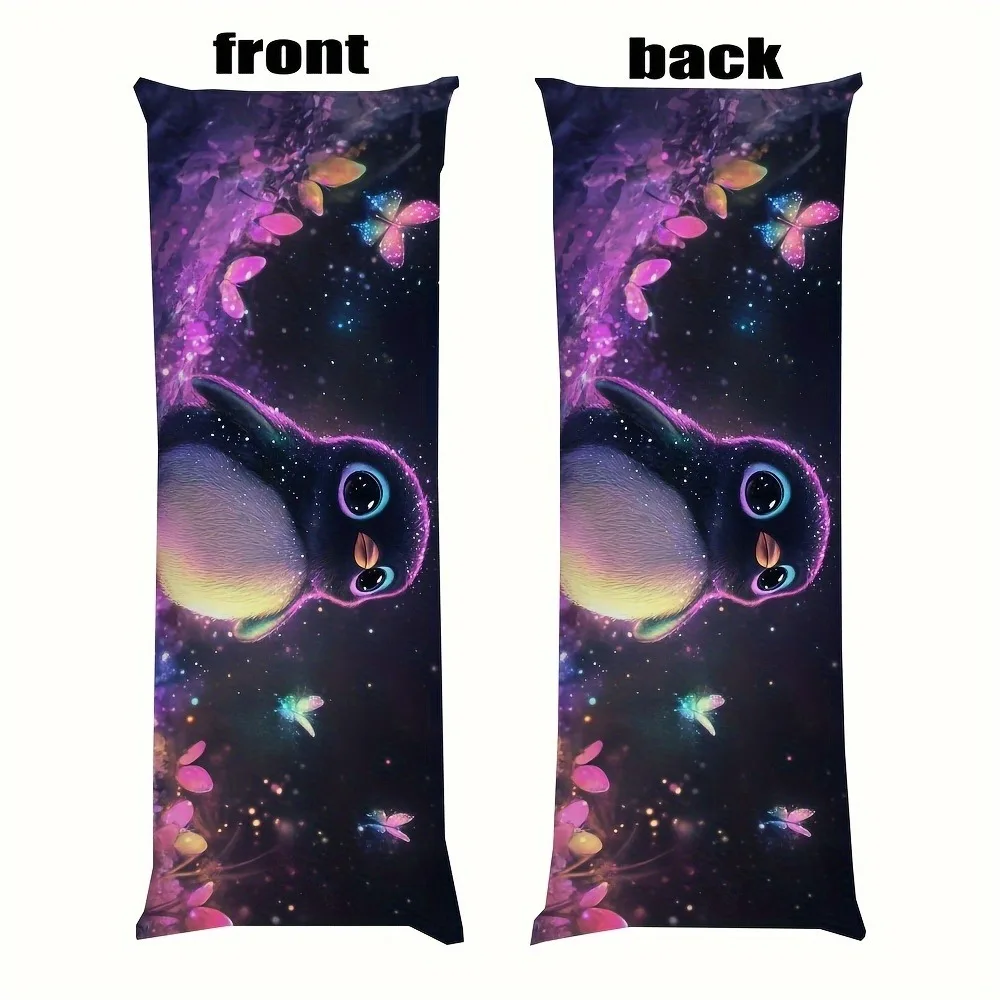 Cute Penguin and Cosmic Butterfly Throw Pillow Cover, 20x54 Inch, 100% Polyester, Zipper Closure, Machine Washable, Vibrant Purp