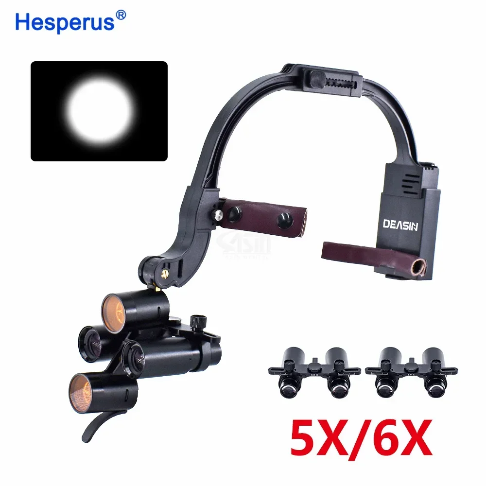 5X / 6X Den  tal LED Headlight Binocular / Kepler Loupes Headband Adjustable 5W Dentist Surgical Headlamp den tistry Magnifier