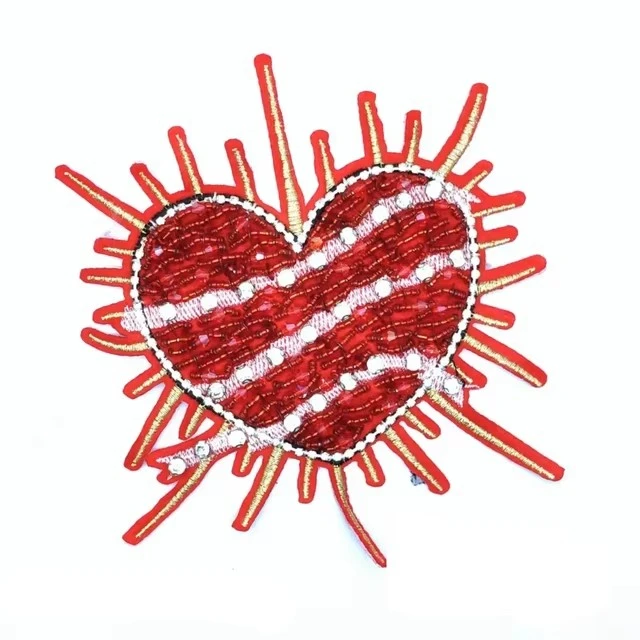 Tassel Red Eyes Sew-on Love Heart Patches Badges Crystal Beaded Appliques Rhinestone Patches T-shirt Clothes Diy Bags Decoration