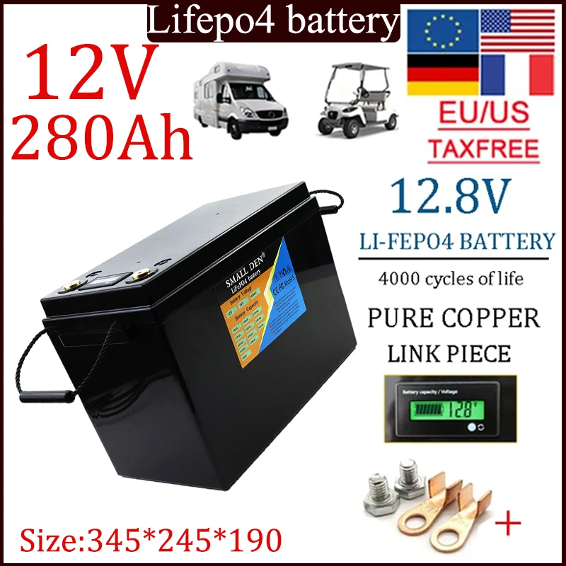 Batterie aste VEPO4, système de stockage solaire avec affichage, BMS intégré, haute puissance, marine, 12V, 280Ah