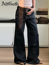 AltGoth-pantalones de mezclilla gótica para mujer, ropa de calle Vintage Harajuku Y2k e-girl, pantalones de pierna ancha de cintura alta Emo Alt, Punk ciber