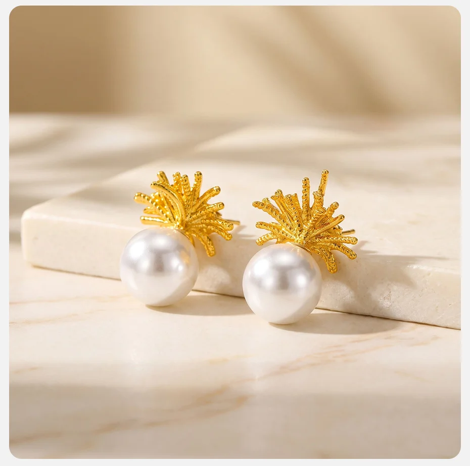 Vnox Trendige Luxus-Kristall-Feuerwerk-Ohrstecker für Damen, vergoldete Imitationsperlen-Ohrringe, eleganter Ohrschmuck mit Charakter. – Detail 6