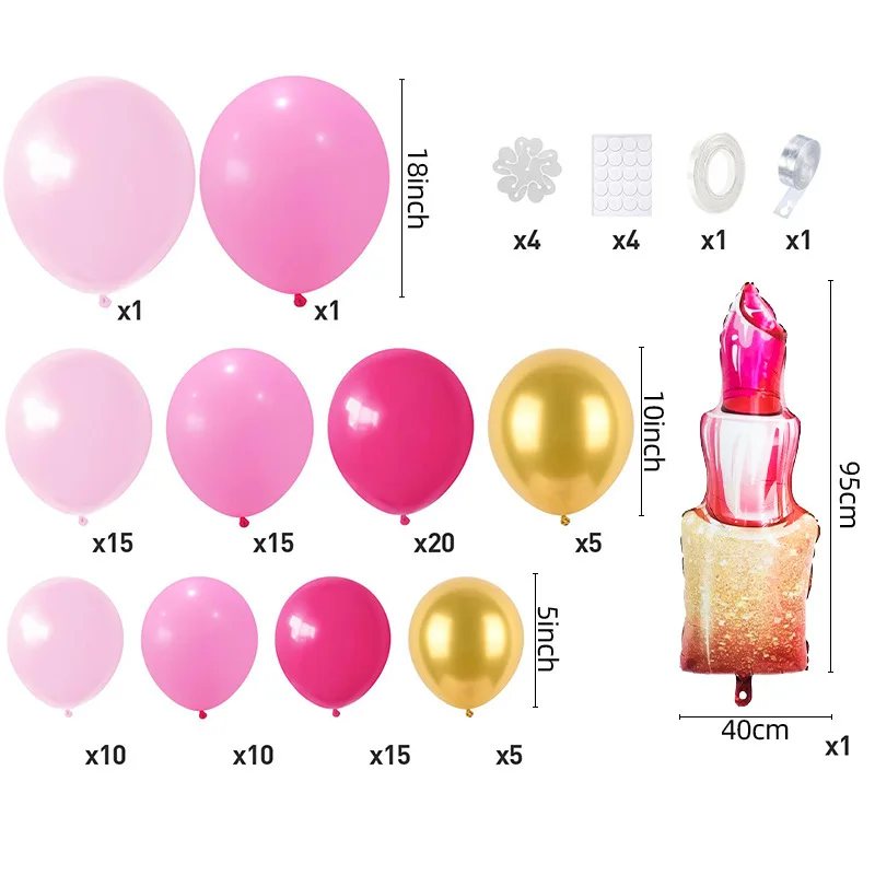 Pink Lipstick Theme Foil Balloon Garland Arch Latex Balloon Kit For Valentine's Day Girls Birthday Party Decoration