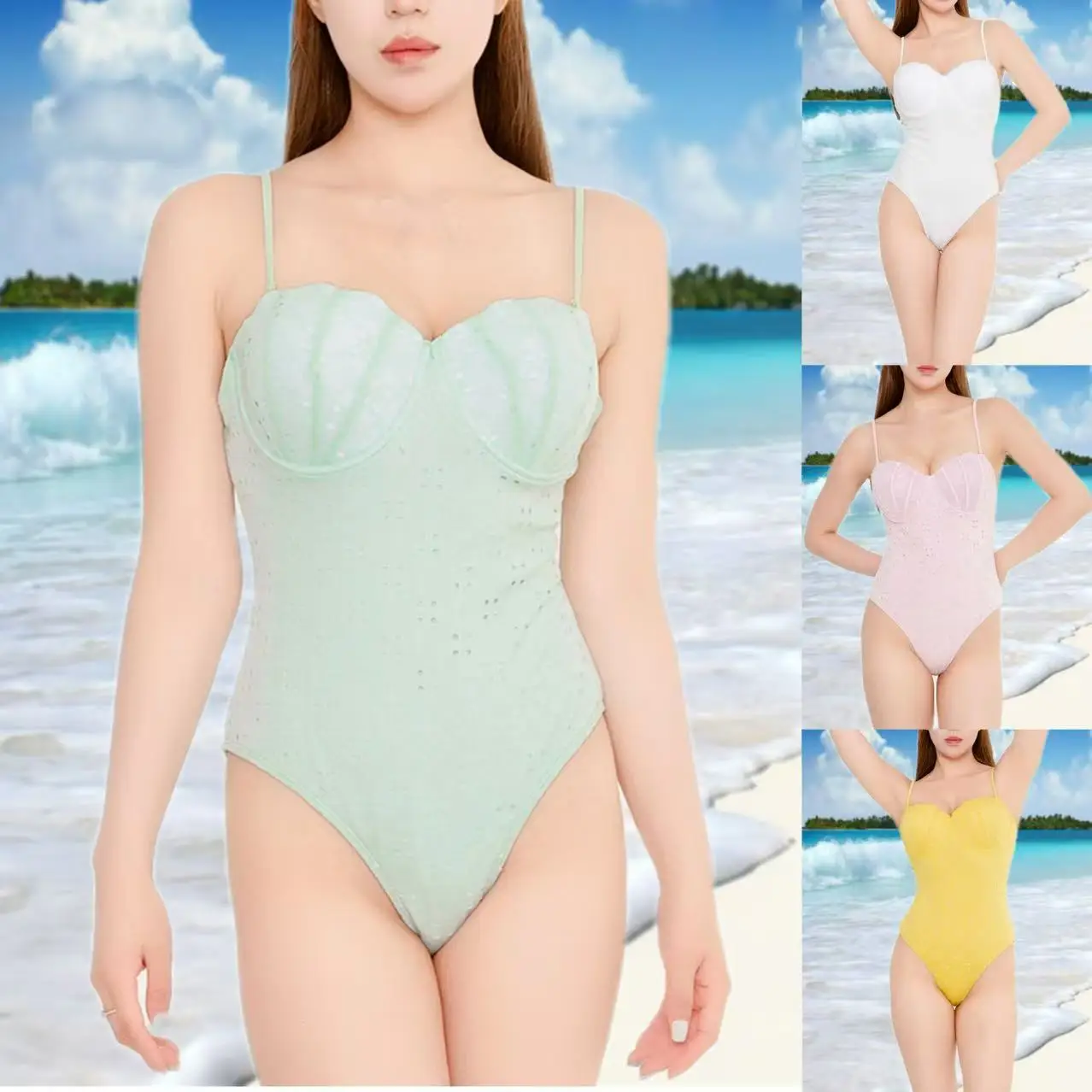 

2025 new European and American one-piece solid color bikini swimsuit shell hard bag hot spring beach swimsuit bikini