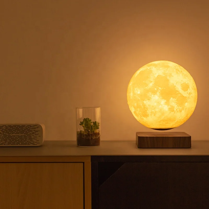 Imagem -04 - Lâmpada de Mesa Led Levitação Magnética Lua Luzes Brancas Quentes da Noite Estilo Minimalista Regulável Decoração do Lar 18cm