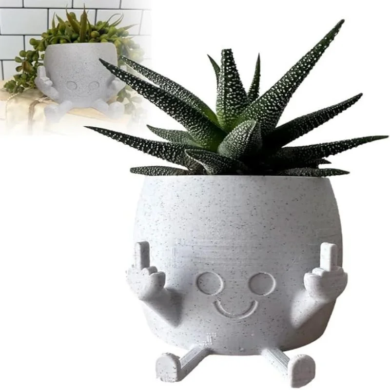 Smiling Plant Pot with Middle Fingers Up Creative Plastic Flower Pot Planter Succulent Hanging Resin Planter Plant Lover Gifts