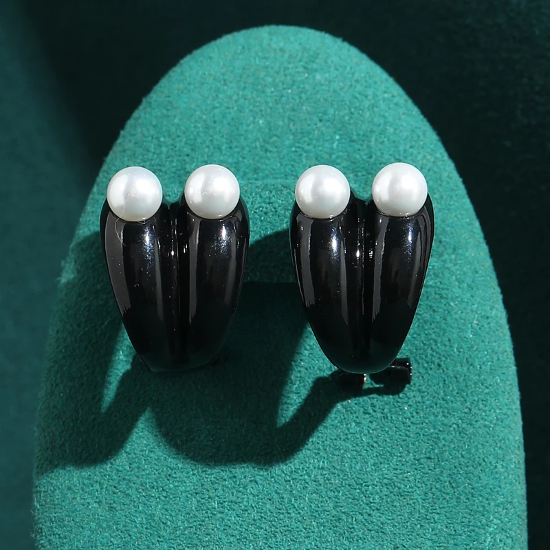 

Vintage Small Pearls Stud Earrings Luxury Retro Unique Quality Black Natural Stone Design For Woman Carnival Classic Accessories