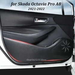Car Door Anti-kick Pads for Skoda Octavia Pro A8 2021 2022 Carbon Fiber Leather Door Sill Interior Protector Sticker Cover