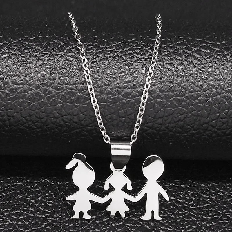 Stainless Steel Family Girls Boys Necklace Women Mama Kids Familia Neckless Silver Color Child Jewerly Gift collar familia N7191