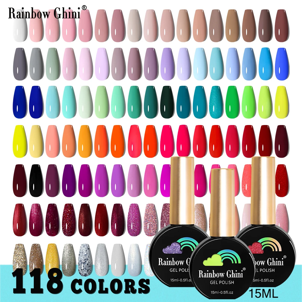 Rainbow Ghini 15ml UV Neon Gel Nail Polish Semi Permanent Varnish Supplies for Professionals Manicure Nail Gel Art Accessories