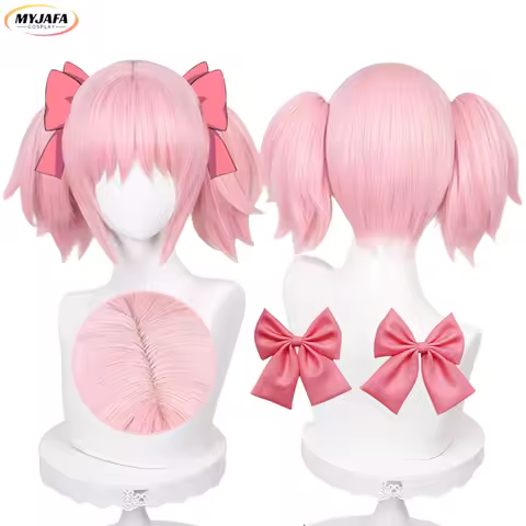 Kaname Madoka Wig Puella Magi Madoka Magica Cosplay Wig 30cm Pink Hair With Double Ponytails Heat Resistant Hair Wigs + Wig Cap