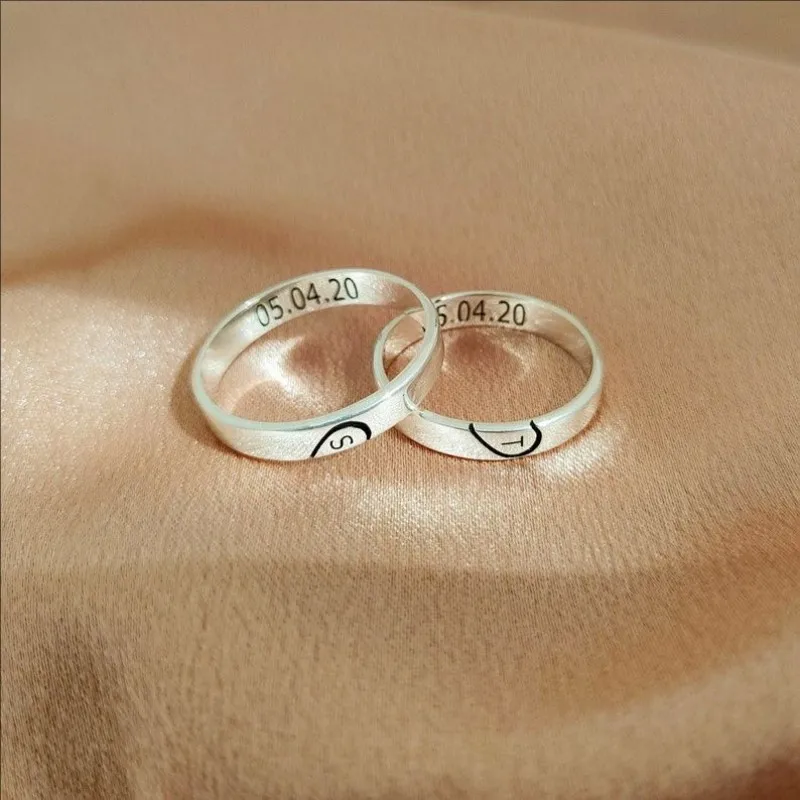 Couple Rings Custom Stainless Steel Silver Ring Engraved With Name Couple Jewelry Jift Anniversary Love Commitment Ring For Her