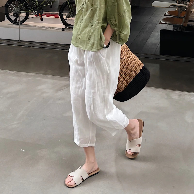 

Женские брюки с высокой талией и широкими штанинами, свободного кроя, двухслойные, из конопляной ткани, для осени и весны, повседневные, прямые, модель Eighteen