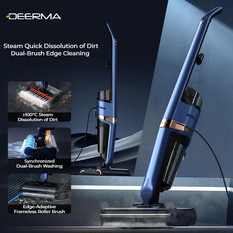 Deerma X30 Steam Floor Scrubber Vacuum Cleaner Double Roller Brush Self-cleaning 100° High Temperature Steam Floor Cleaner