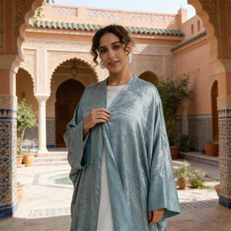 

Ramadan Open Abaya Dubai Kaftan Women Muslim Dress Shiny Kimono Cardigan Eid Kebaya Caftan Marocain Femme Robe Islam Jalabiya