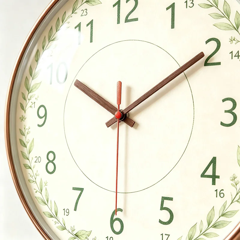 Green Leaf Wreath 12/24 Hour Learning Wall Clock, Silent Non Ticking Quartz Wall Watch, Vintage Botanical Educational Decor Clock for Kids Study Room Living Room Classroom