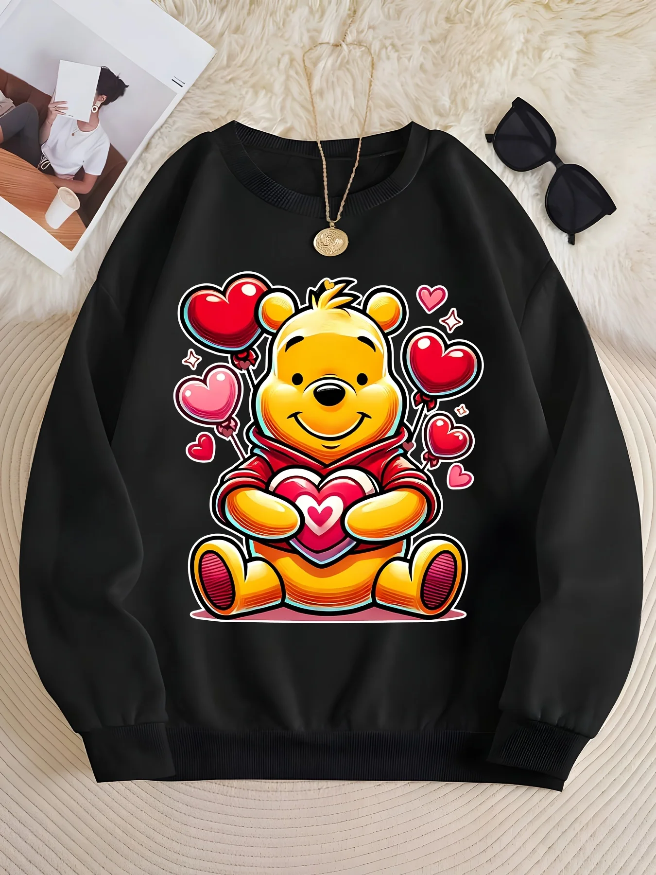 Women Disney Winnie the Pooh Bear Print Hoodies Couple Unisex Sweatshirt Pullover Autumn Winter Fleece Oversize Hoody Clothing