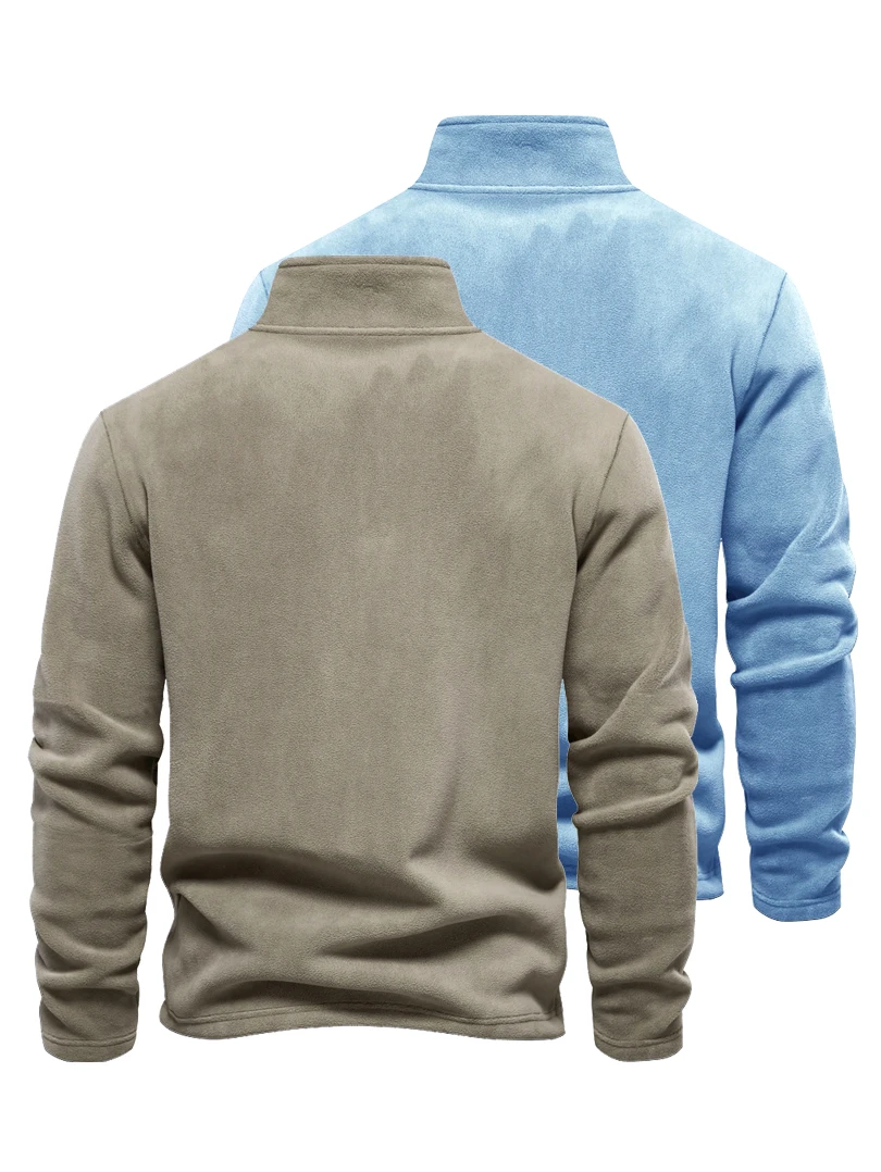 

Men's two-piece half zipper solid color fleece top