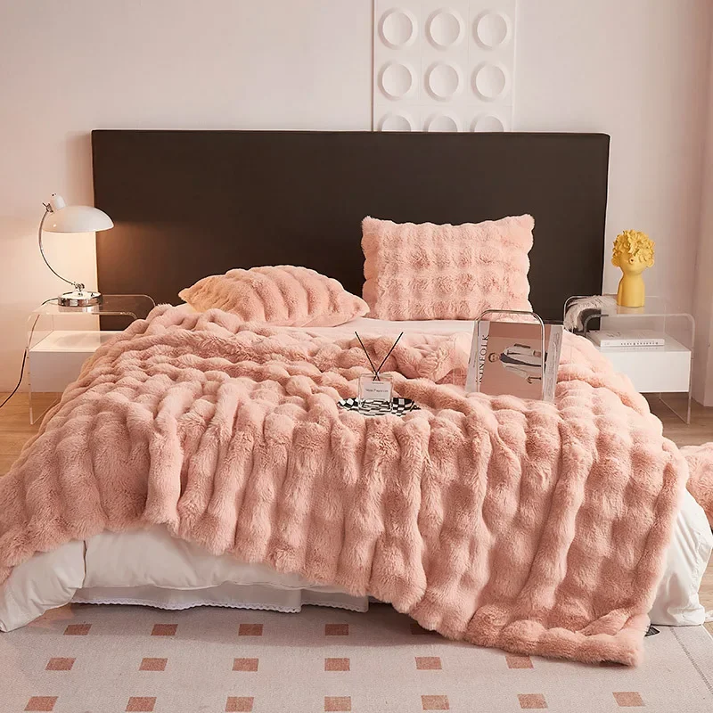 Soft warm bed throw blanket anti-allergic comfortable luxury imitation fur blanket winter throw blanket