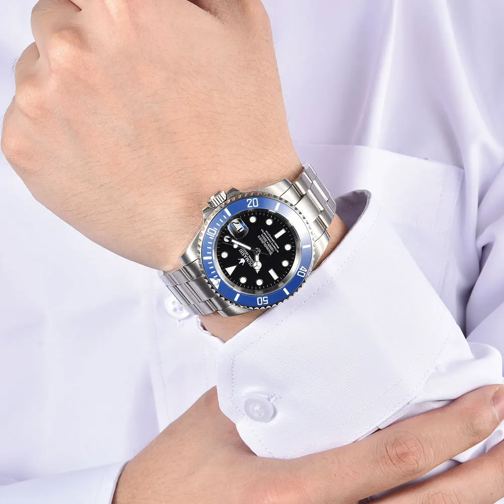 Reloj personalizado de 40mm con movimiento NH35, reloj mecánico automático con cristal de zafiro, correa de acero, reloj de negocios resistente al agua