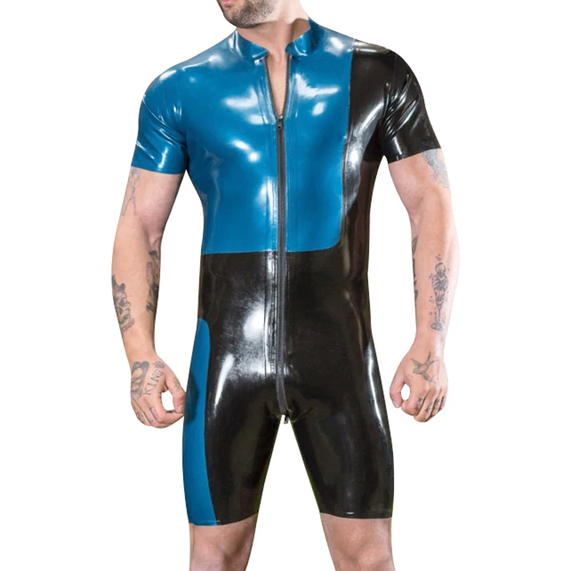 Black And Blue Sexy Latex Surfsuit Bodysuit With Front To Back Crotch Zipper Rubber Swimsuit Body Suit Catsuit Zentai LTY-0304