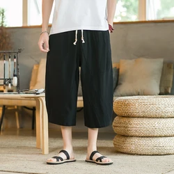 Summer Men's Calf-Length Pants Solid Chinese Style Casual Harem Pants Loose Jogger Sweatpants Hip Hop Streetwear Man Trousers
