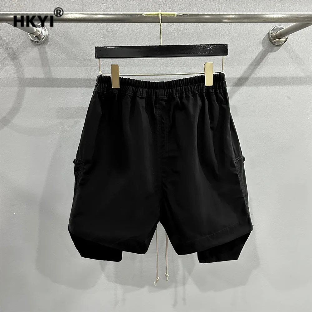 HKYI Summer Men's Large Pocket Zipper Casual Strap Wide Leg Five Point Zipper Side Pocket Shorts
