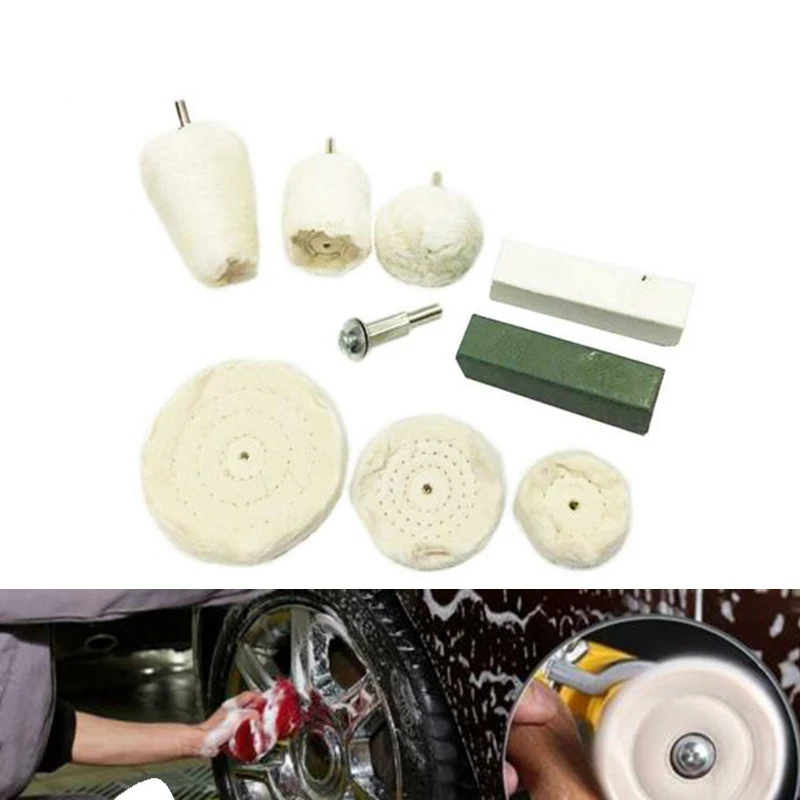 9Pcs Polishing Kit Dome Goblet Cylinder Mop Buffing Wheel Compound T-Shaped Wheel Grinding Head Band 1/4 Handle Suitable For Man