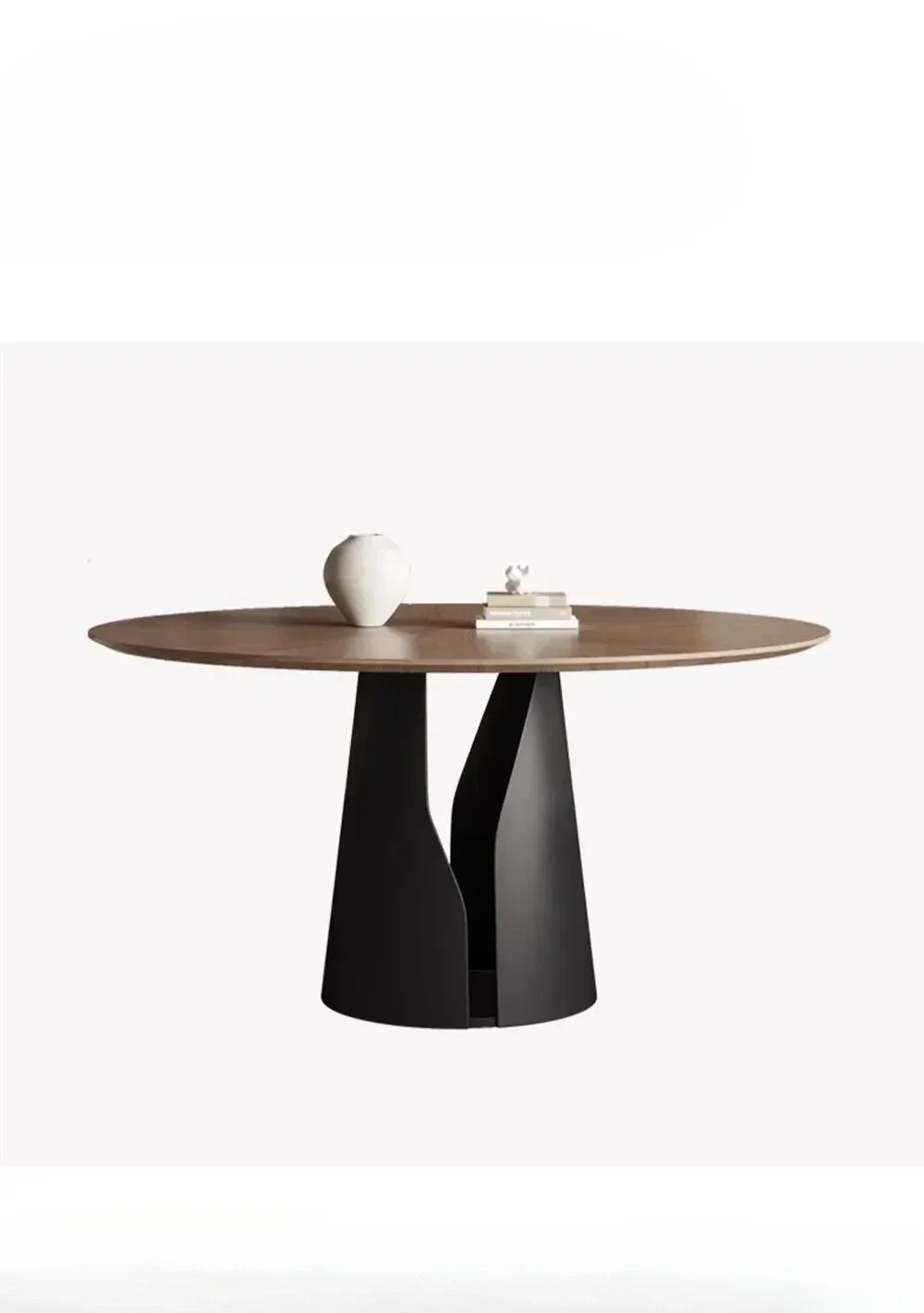 A  Retro Style Solid Wood round Table Household Small Apartment High-End Black Walnut Wooden round Table with Turntable