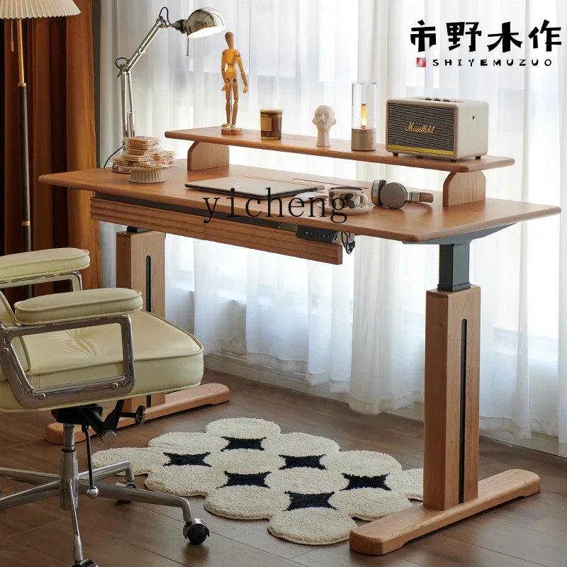 TQH solid wood electric lifting table household cherry wood desk learning computer table silent adjustment workbench