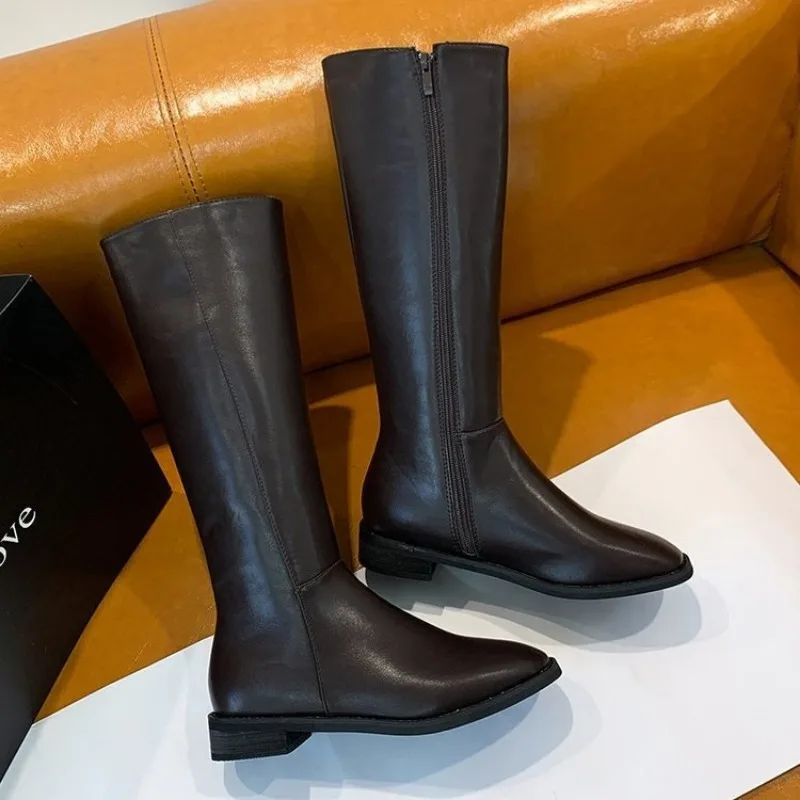 Zimowe buty do kolan damskie buty Pu skórzane czarne zachodnie wysokie długie Chelsea Boots damskie 2023 nowe trendy Botas Mujer