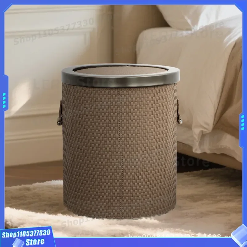 2026 New Large Capacity Leather Trash Can with Lid High End Light Luxury Storage Bucket for Living Room Household Waste Bin