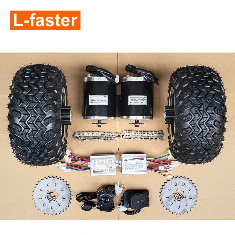 Electric Dual Chain Driven High Speed Brushed Motor Kit with Pedal Throttle, Electric ATVs Go Kart, 10 in, 24V 36V 48V, 1000W