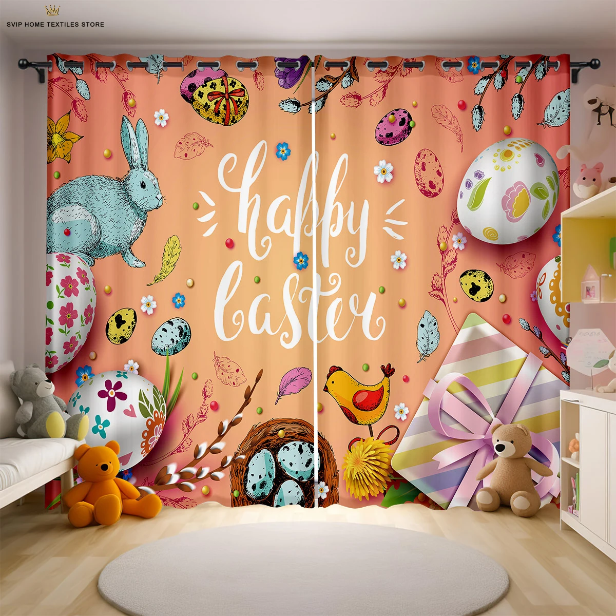 Window Curtains Easter Egg Bunny 3d Printing Curtains Suitable For Bedroom Dining Room Holiday Decoration Curtains 2 Pieces