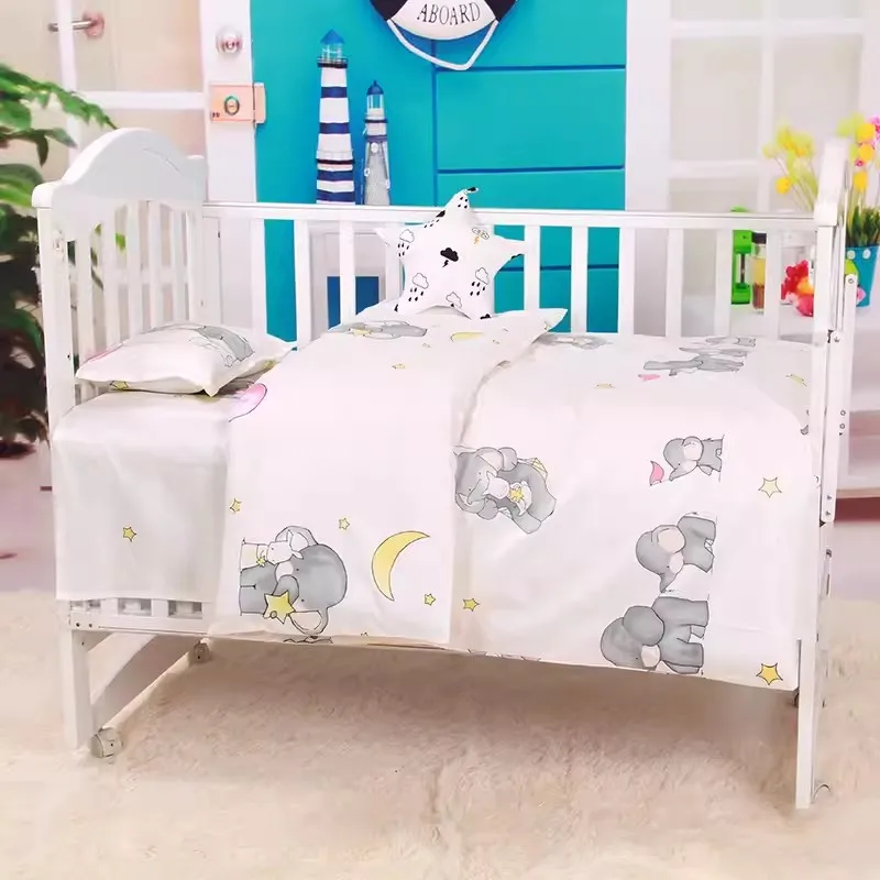 

With Filling 5Pcs Cotton Baby Bedding Set Cartoon Print Bed Sheets Crib Bedding Set Crib Kit Include Duvet Pillow Sheet